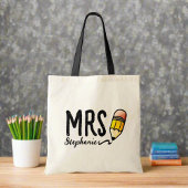 先生カスタム名ギフトlかわいい鉛筆スクリプト トートバッグ