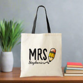 先生カスタム名ギフトlかわいい鉛筆スクリプト トートバッグ