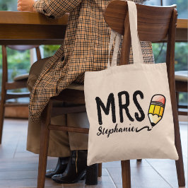 先生カスタム名ギフトlかわいい鉛筆スクリプト トートバッグ