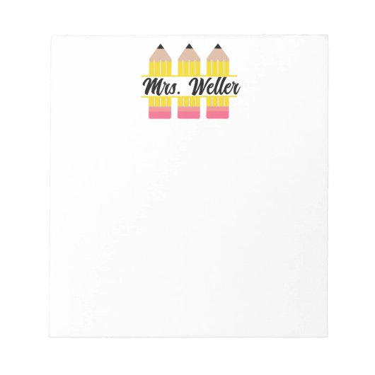 先生カスタム3鉛筆デザイン（名前あり） ノートパッド (正面)