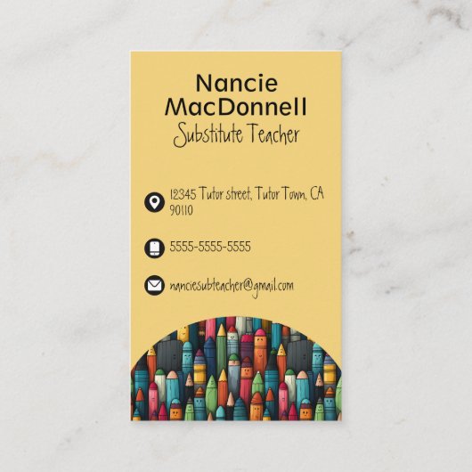 先生カラフルチューリン漫画クレヨン模様 名刺 (裏面)