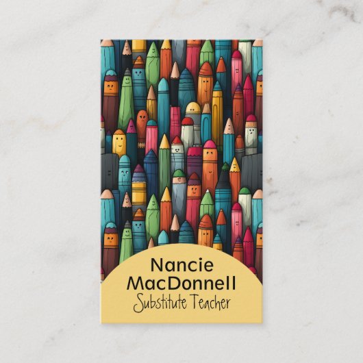 先生カラフルチューリン漫画クレヨン模様 名刺 (正面)