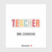 先生カラフルレタリング。編集可能な名前 シール (シート)