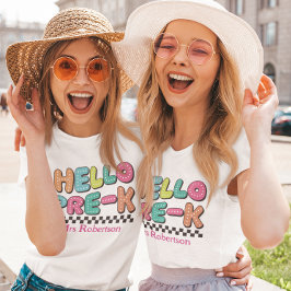 先生カラフルレトロpre-k tシャツ