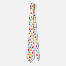 先生カラフル向け子供手印刷タイ ネクタイ