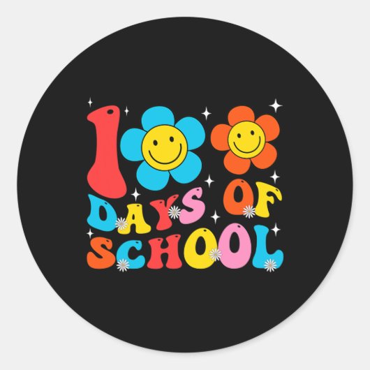 先生キッズレトロGroovy 100日ハッピー100日目 ラウンドシール (正面)