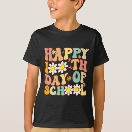 先生キッズレトロGroovy 100日ハッピー100日目 Tシャツ (正面)