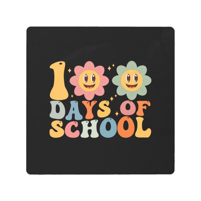 先生キッズレトロGroovy 100日0f学校 メタルプリント (正面)