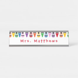 先生キュートカラークレヨン新学期 デスクネームプレート