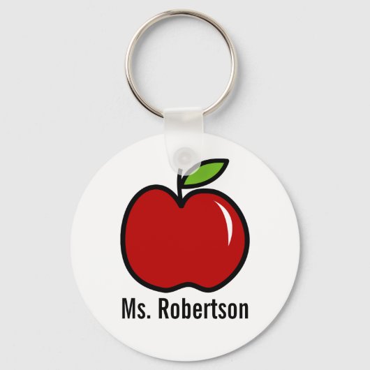 先生キーチェーンと赤いリンゴデザイン キーホルダー (正面)