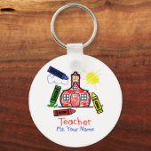 先生キーチェーンスクールハウス&クレヨン キーホルダー (正面)
