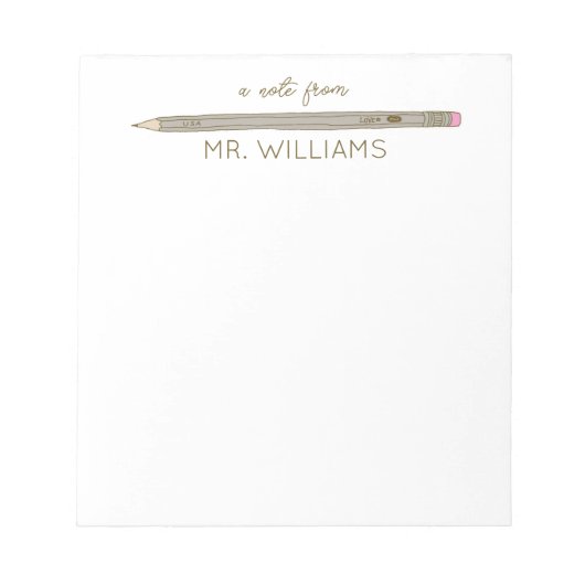 先生ギフトカスタム図解入りの、写真付きのグレイ鉛筆 ノートパッド (正面)