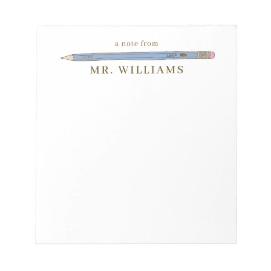 先生ギフトカスタム図解入りの、写真付きのブルーペンシル ノートパッド (正面)