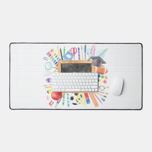 先生ギフトカスタム水彩新学期 デスクマット (キーボード&マウス)