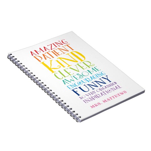 先生ギフトカラフル虹浮き上がり語群 ノートブック (右側)