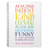 先生ギフトカラフル虹浮き上がり語群 ノートブック (正面)