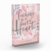 先生ギフトガーリーシックフローラ水色ハート フォトブロック (左)