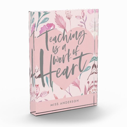 先生ギフトガーリーシックフローラ水色ハート フォトブロック (左)