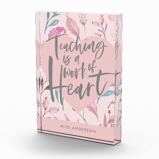 先生ギフトガーリーシックフローラ水色ハート フォトブロック (右)