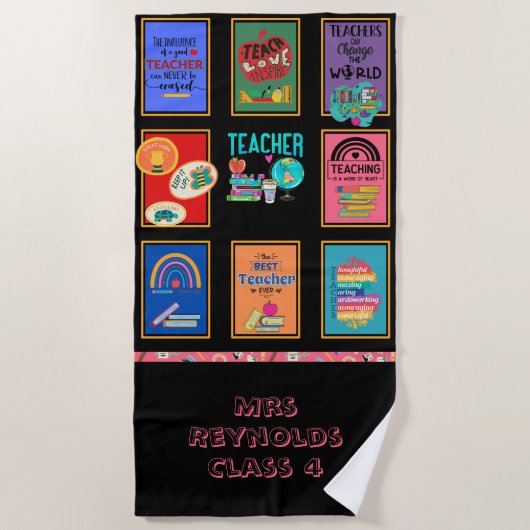 先生ギフト引用文おもしろい感謝の退職 ビーチタオル (正面)