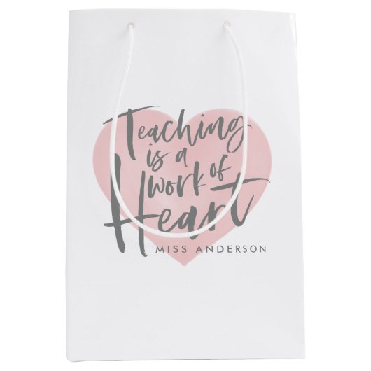 先生ギフト愛ハート ミディアムペーパーバッグ (正面)