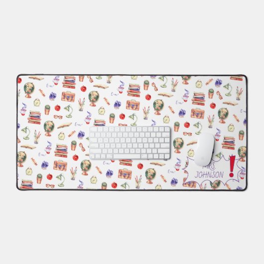 先生ギフト水彩学校給料台本の名前 デスクマット (キーボード&マウス)