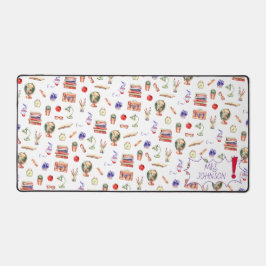 先生ギフト水彩学校給料台本の名前 デスクマット