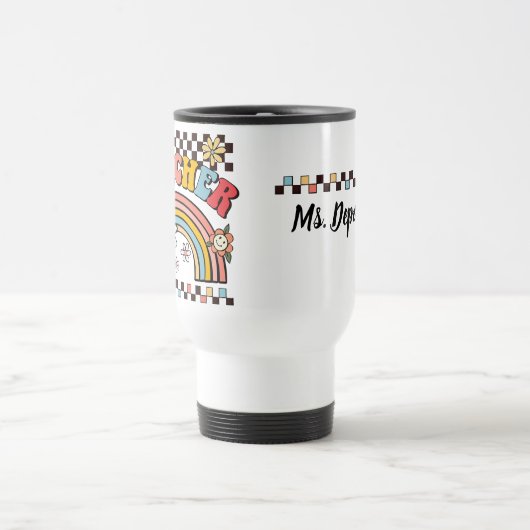 先生ギフトgroovy boho rainbow checkerboard トラベルマグ (中央)