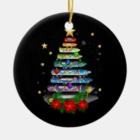 先生クリスマスクレヨンツリーライトデコレーションストゥ セラミックオーナメント (正面)