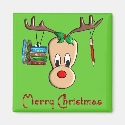 先生クリスマストナカイ – 愛らしい贈り物 マグネット (正面)