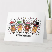 先生クリスマスペンシル先生ライフメリークリスマス カード (正面)