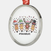 先生クリスマスペンシル先生ライフメリークリスマス メタルオーナメント (左)