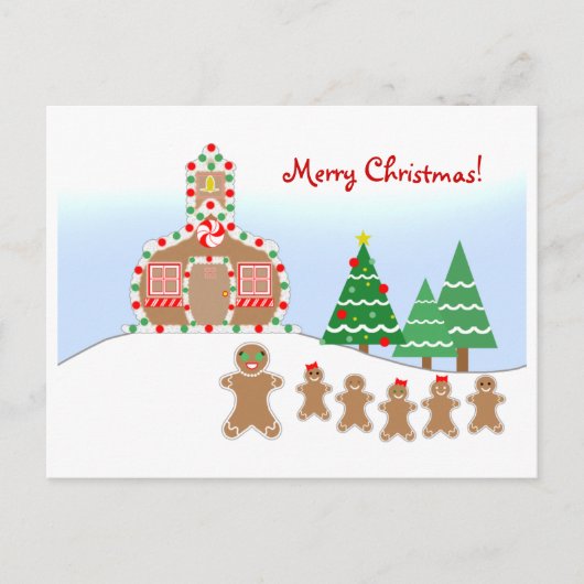 先生クリスマスポストカード – ジンジャーブレッドシーン シーズンポストカード (正面)