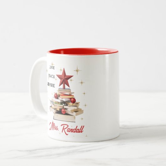 先生クリスマス感動的引用文マグカップ ツートーンマグカップ (正面左)