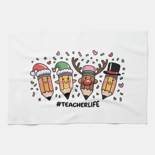 先生クリスマス鉛筆 先生の日常 メリークリスマス キッチンタオル (横)