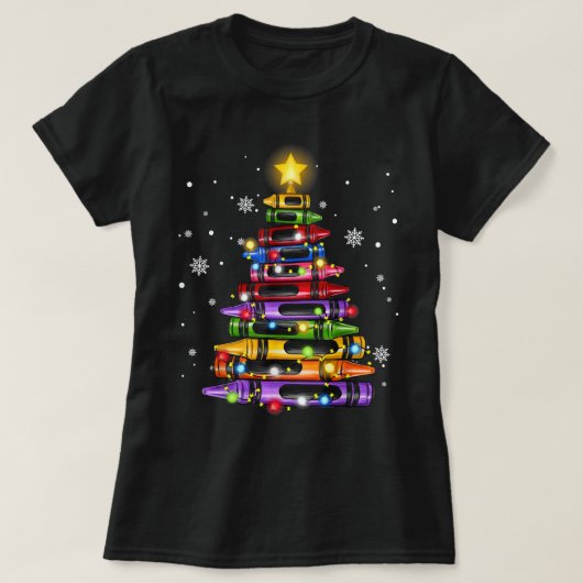 先生クレヨンクリスマスツリーライツズ生徒学校 Tシャツ (デザイン正面)