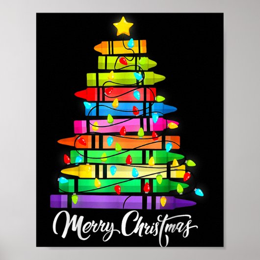 先生クレヨン メリークリスマス ツリーライト 学校 ポスター (正面)