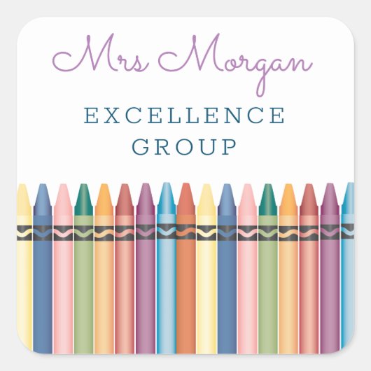 先生クールカラフルクレヨン スクエアシール (正面)