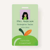 先生グリーンアップル写真IDバッジ バッジ (正面)