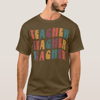先生グルーヴィカラフルレトロ教えデザイン Tシャツ