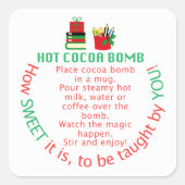 先生ココア爆弾シール、ホットチョコレート爆弾 スクエアシール (正面)