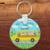 先生サンキューユー名前をカスタムする |かわいいバスの動物 キーホルダー (正面)