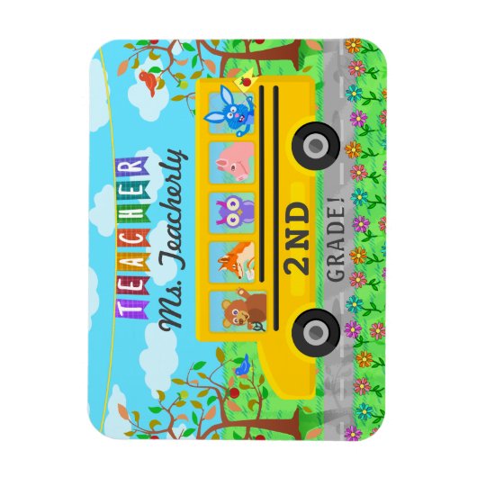 先生サンキューユー名前をカスタムする |かわいいバスの動物 マグネット (縦)