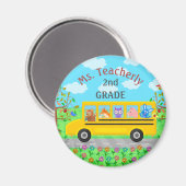 先生サンキューユー名前をカスタムする |かわいいバスの動物 マグネット (正面/裏面)