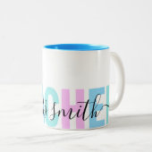 先生スクリプト名ピンクパープルアクアグラデーションカラー ツートーンマグカップ (正面右)