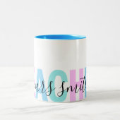 先生スクリプト名ピンクパープルアクアグラデーションカラー ツートーンマグカップ (中央)