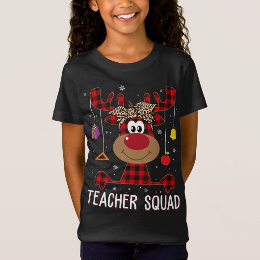 先生スクワッドクリスマスおもしろいトナカイ先生Xma Tシャツ (正面)