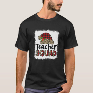 先生スクワッドレオパードレッドプレイドサンタハットクリスマ Tシャツ