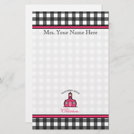 先生ズハブクラス – チャコールグレーギンガム 便箋 (正面/裏面)