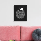 先生タイポグラフィアップルの白黒 キャンバスプリント (インサイチュ (リビング))